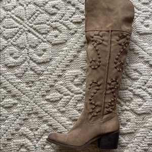 Embroidered leather thigh-high boots